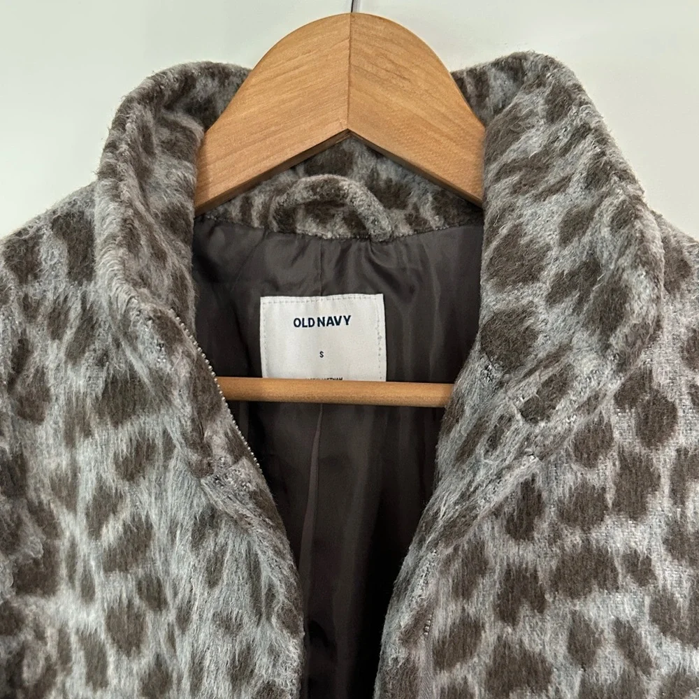 Old Navy Relaxed Soft Brushed truffle Leopard Print Women's wool blend Pea Coat - Picture 7 of 9